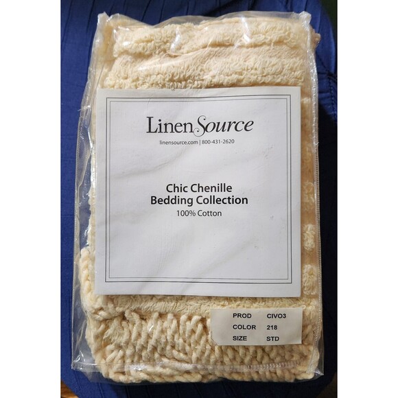 Linen Source Chic Chenille Standard Pillow Sham Yellow Tufted Stripe w/ Fringe - Picture 1 of 6